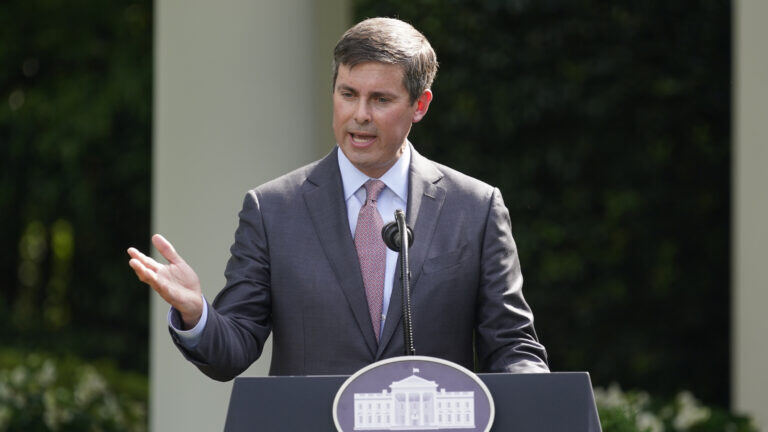 David Ricks, the CEO of Eli Lilly, stands at a podium.