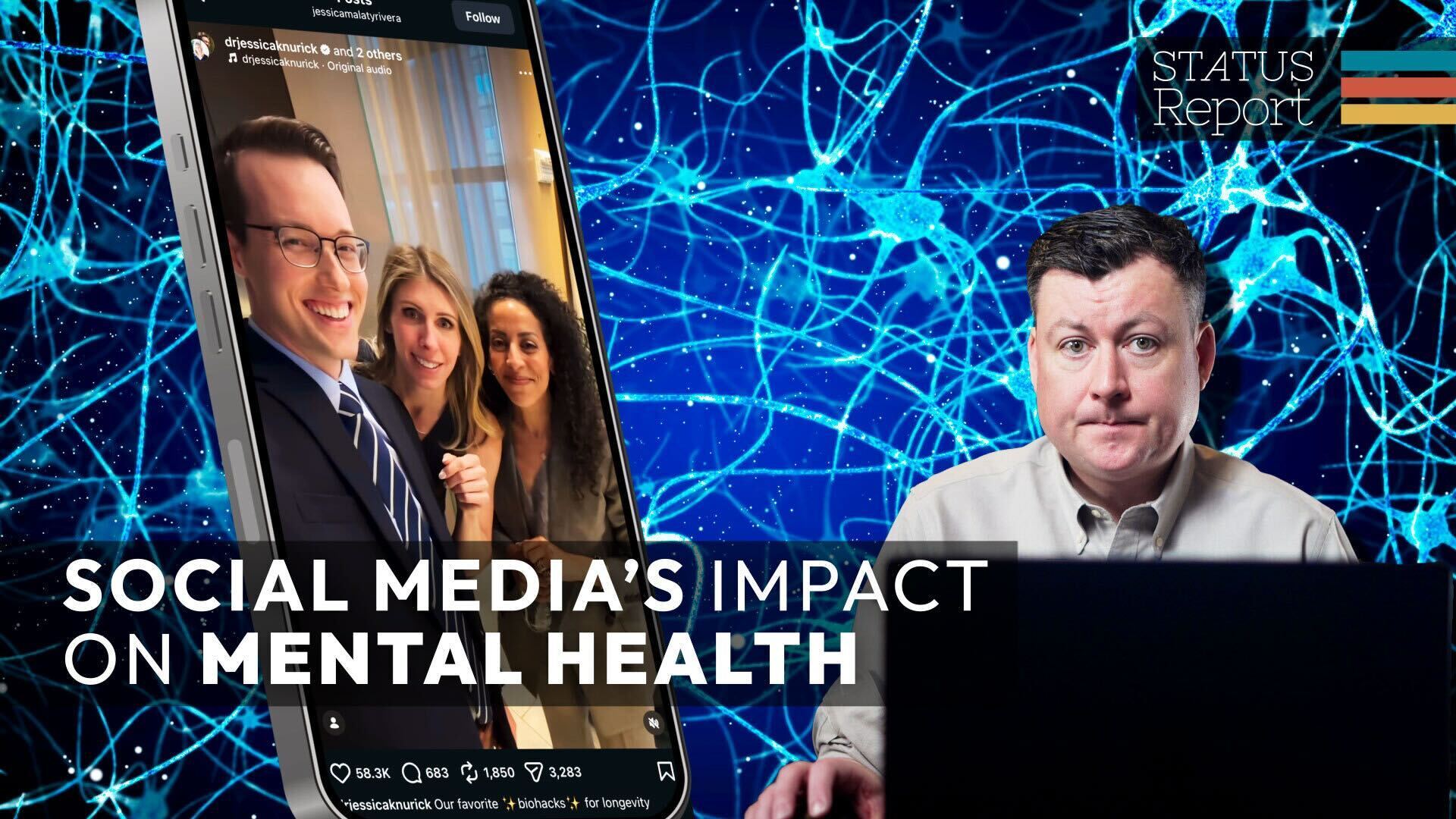 Video thumbnail, with text that reads: "Social media's impact on mental health." 