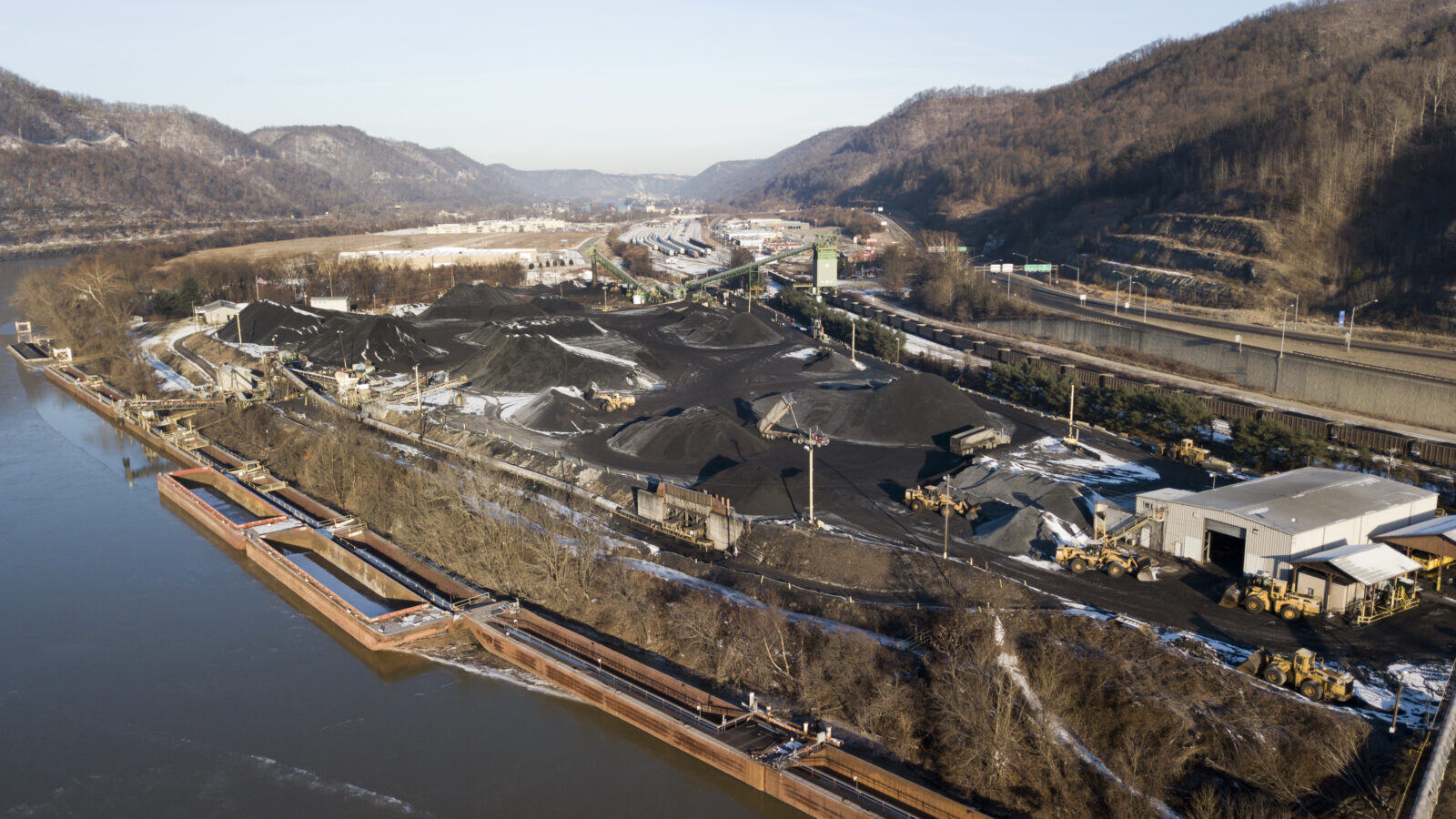 A view of the Sun Coal Company coal yard along the Kanawha River in Dickenson, West Virginia.