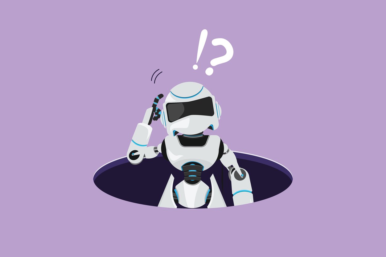 Illustration of a confused robot emerges from hole