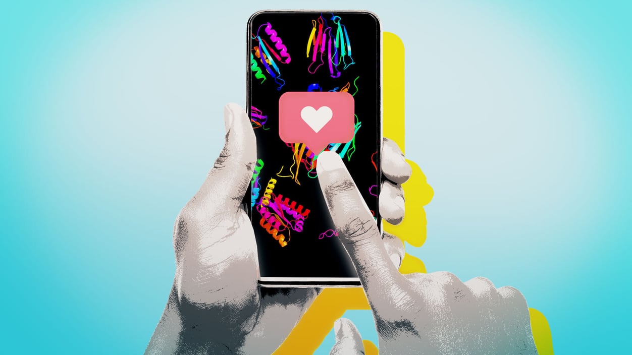 Illustration of protein strands on a smartphone screen