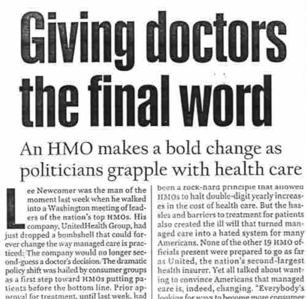 US News World Report - United HMOs prior auth 1999-1