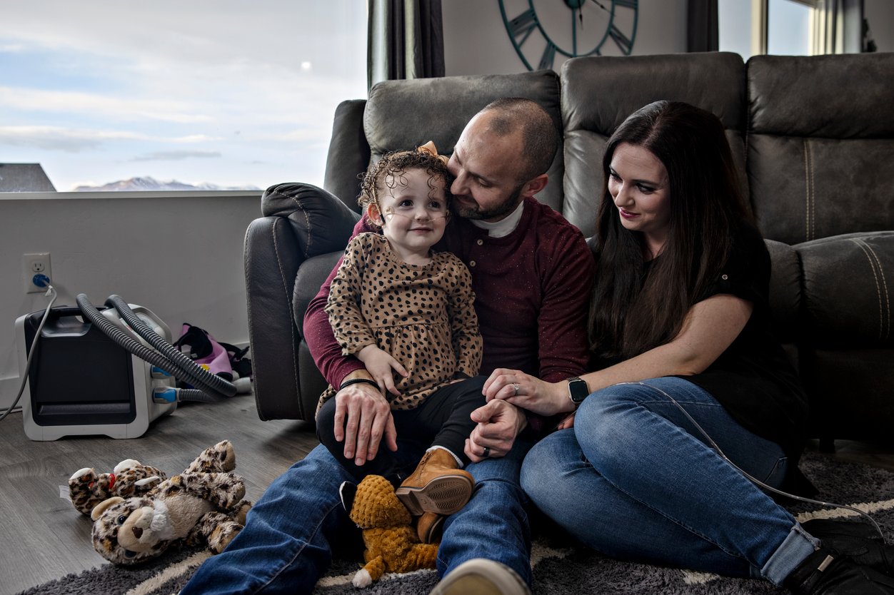Dan and Kirstie Brickey with their two year old Ali, who has cystic fibrosis