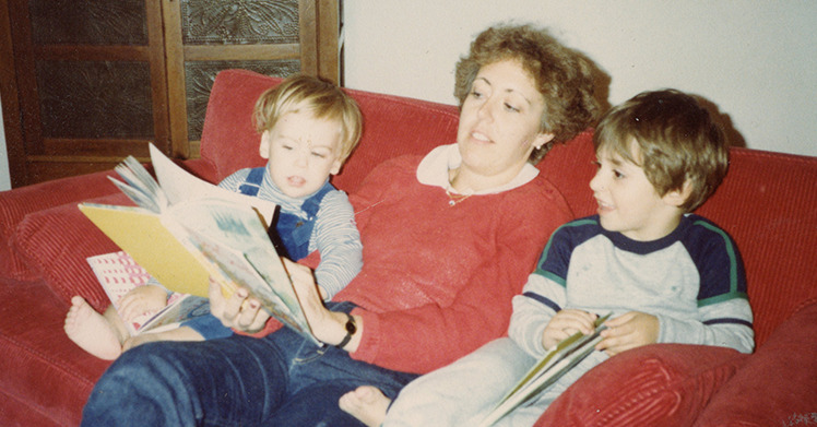 Pat Furlong reads to her sons, Patrick and Christopher.